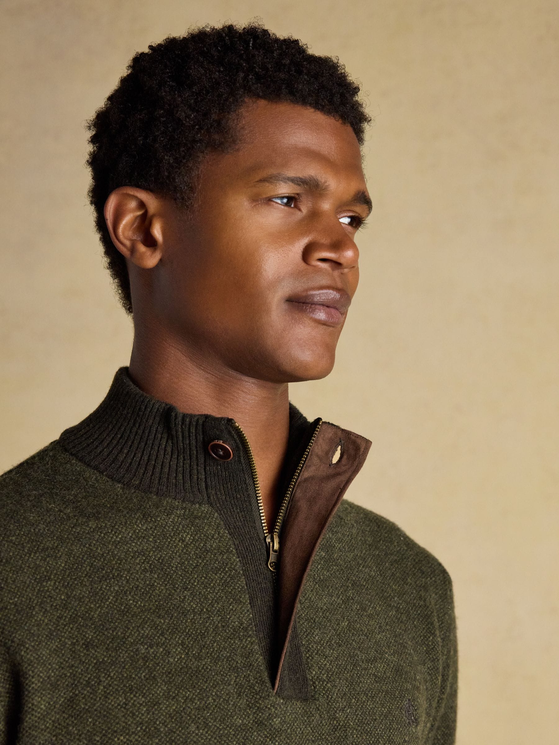 Donkergroen - Joules Highland Wool-Rich Button Quarter Zip Jumper