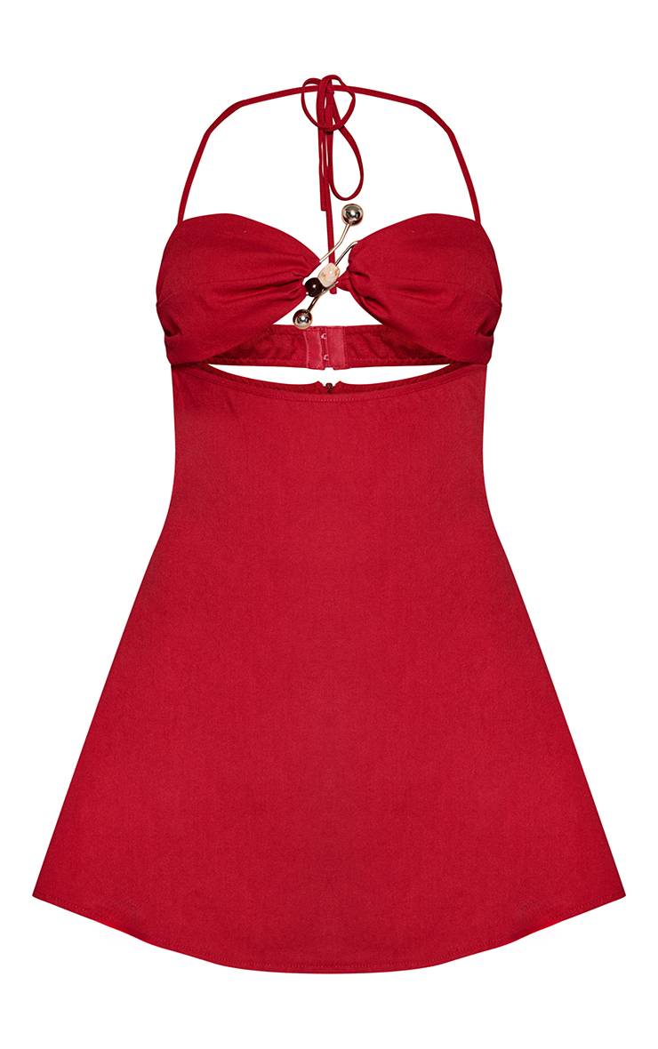 Rouge Profond Robe Droite À Détails Contrastants