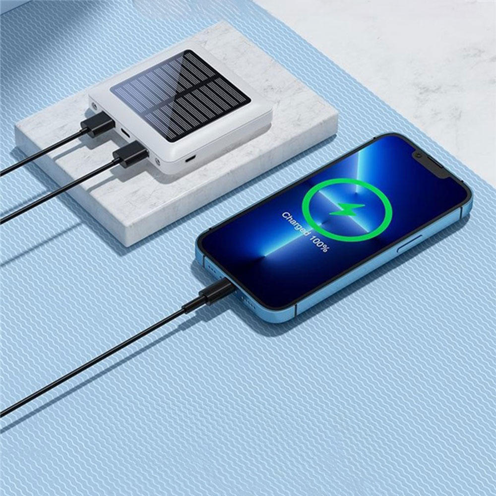 (5000mAh) Dual USB A / USB C Solar Powerbank Qi Wireless Ladegerät mit Taschenlampe - Schwarz