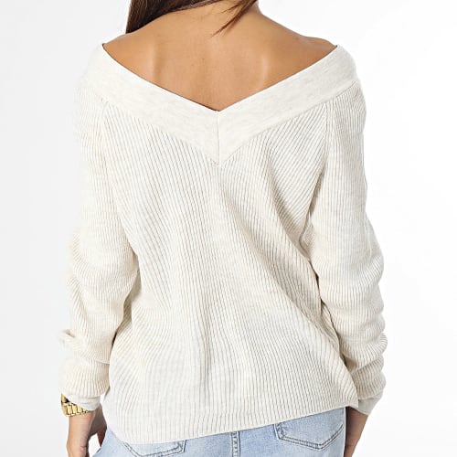 Pull Col V Femme New Tessa Beige Chiné