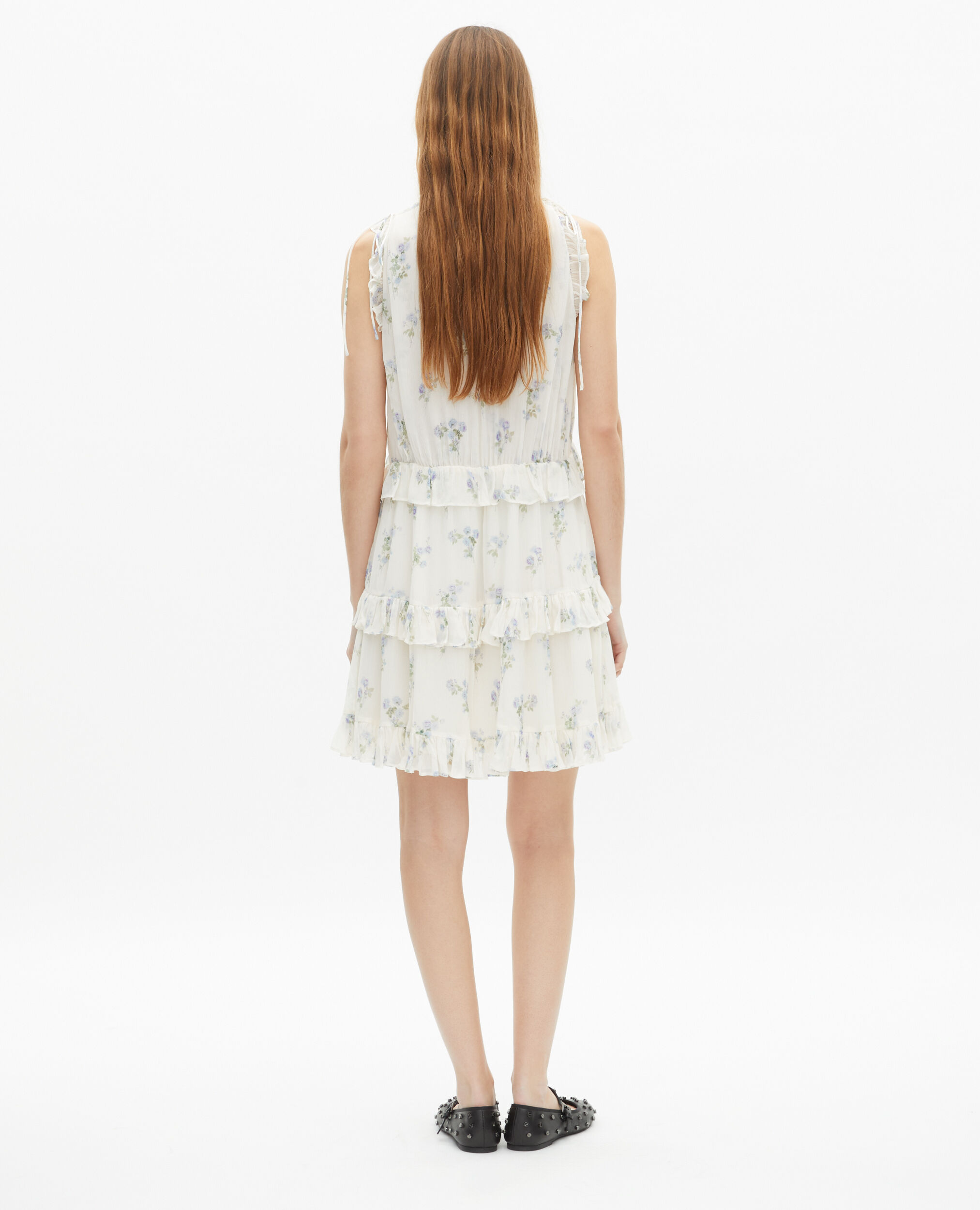 Robe courte à volants imprimé fleuri blanc