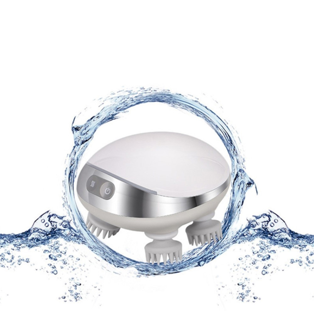 5W Elektrische USB Massage Bürste 360° Grad Kopf Massage Gerät mit 2 Modi (1200mAh) - Weiss / Grau