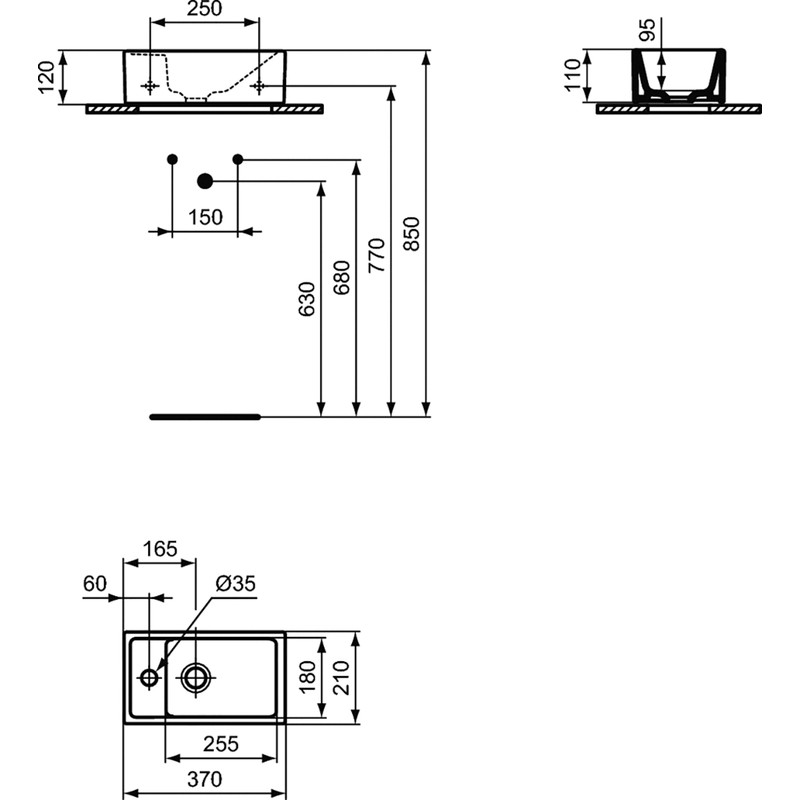 Ideal Standard Tempo fontein 37x21cm kraangat links