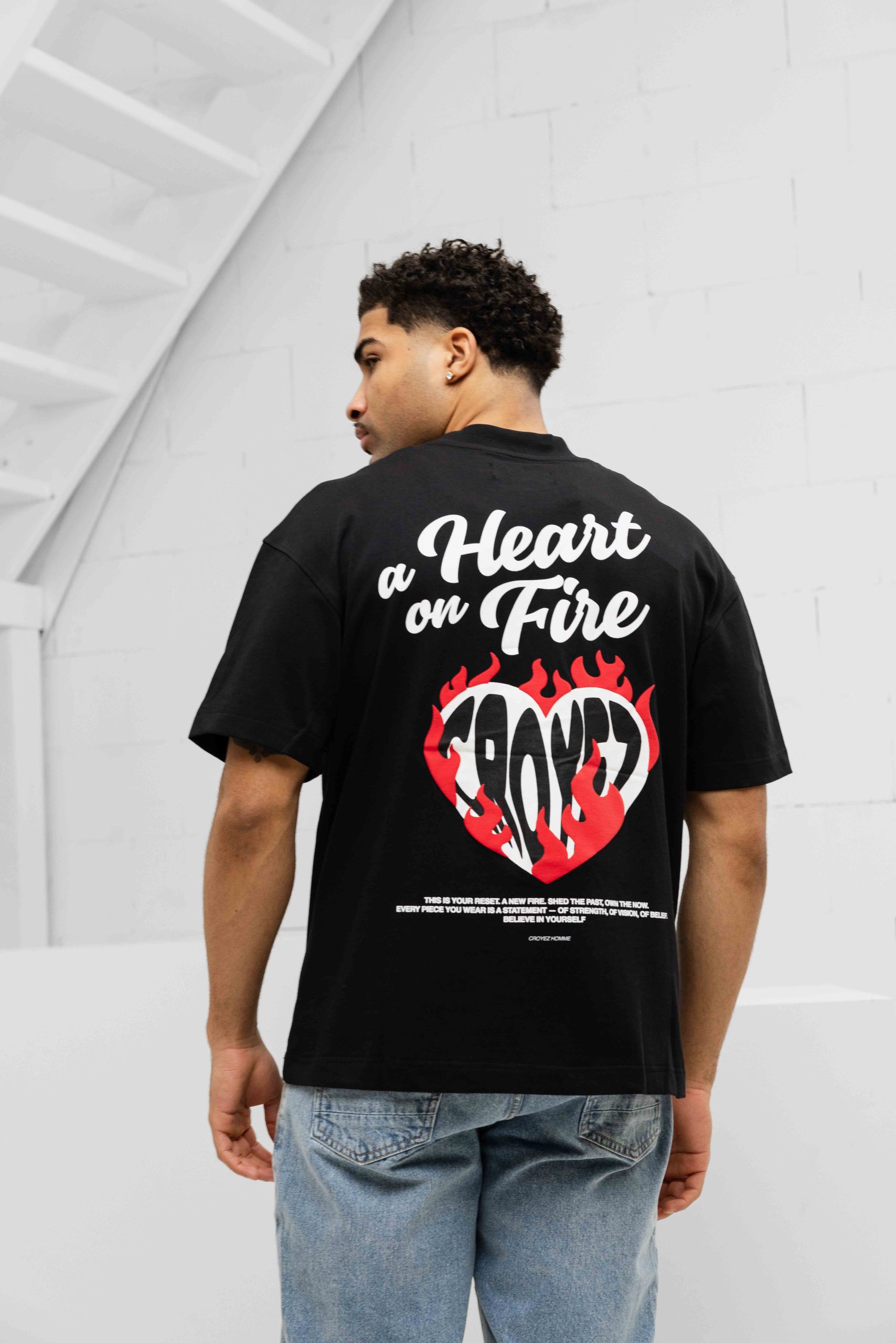 Croyez Heart On Fire T-Shirt Heren Zwart