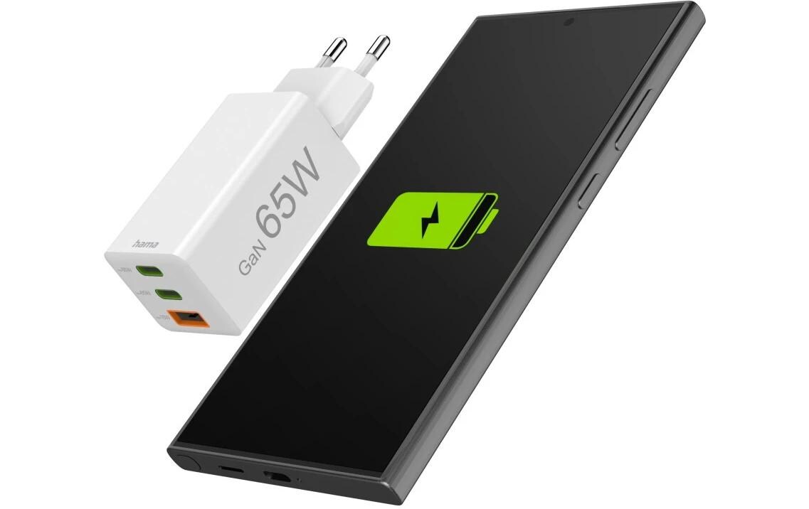USB-Wandladegerät Gan charger 2x USB-A USB-C 65 W WeissSchnellladegerät mit 1x USB-C und 2x USB-A