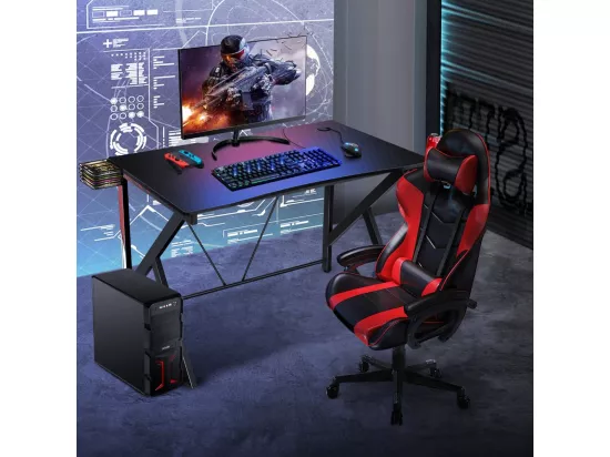 Bureau Gamer Bureau de Jeu pour Gaming avec Stockage Vidéo, Porte-Gobelet et Crochet 115 x 73 x 76,5 CM