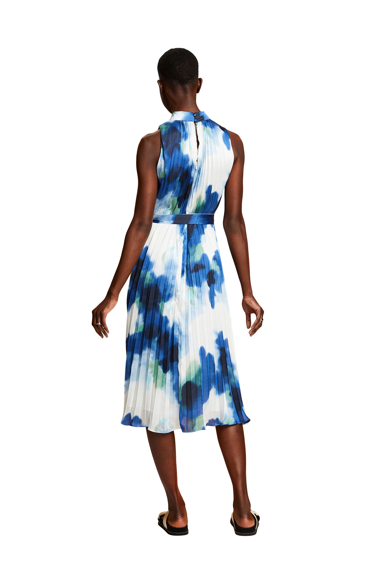 Vestido midi plissado com estampa floral - Estampa branca