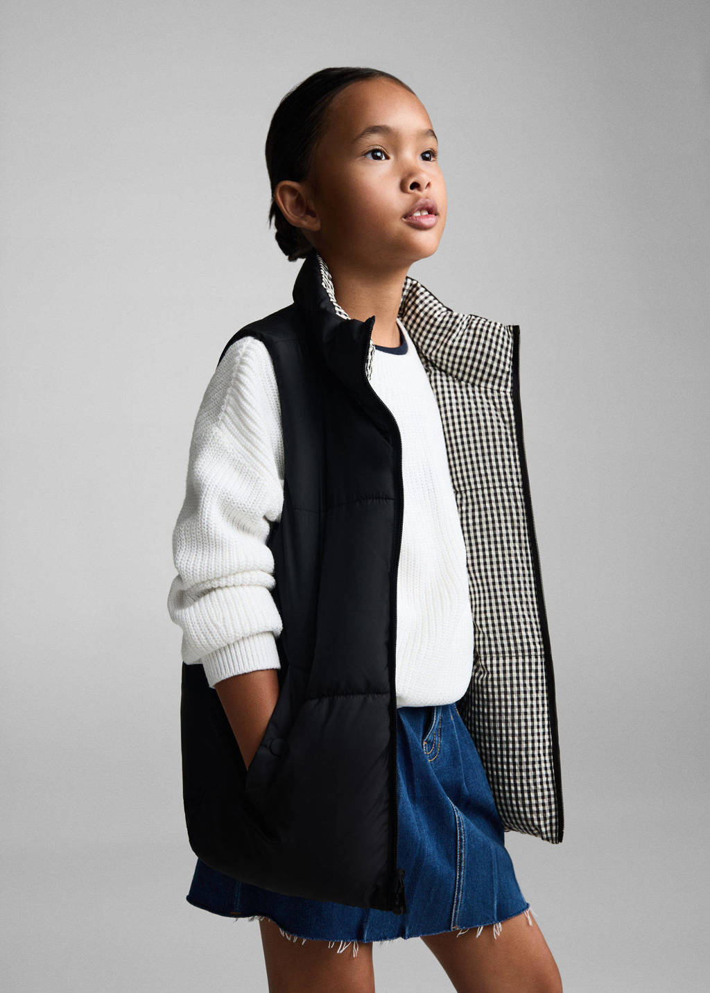 Mango Kids geruite reversible bodywarmer zwart/wit