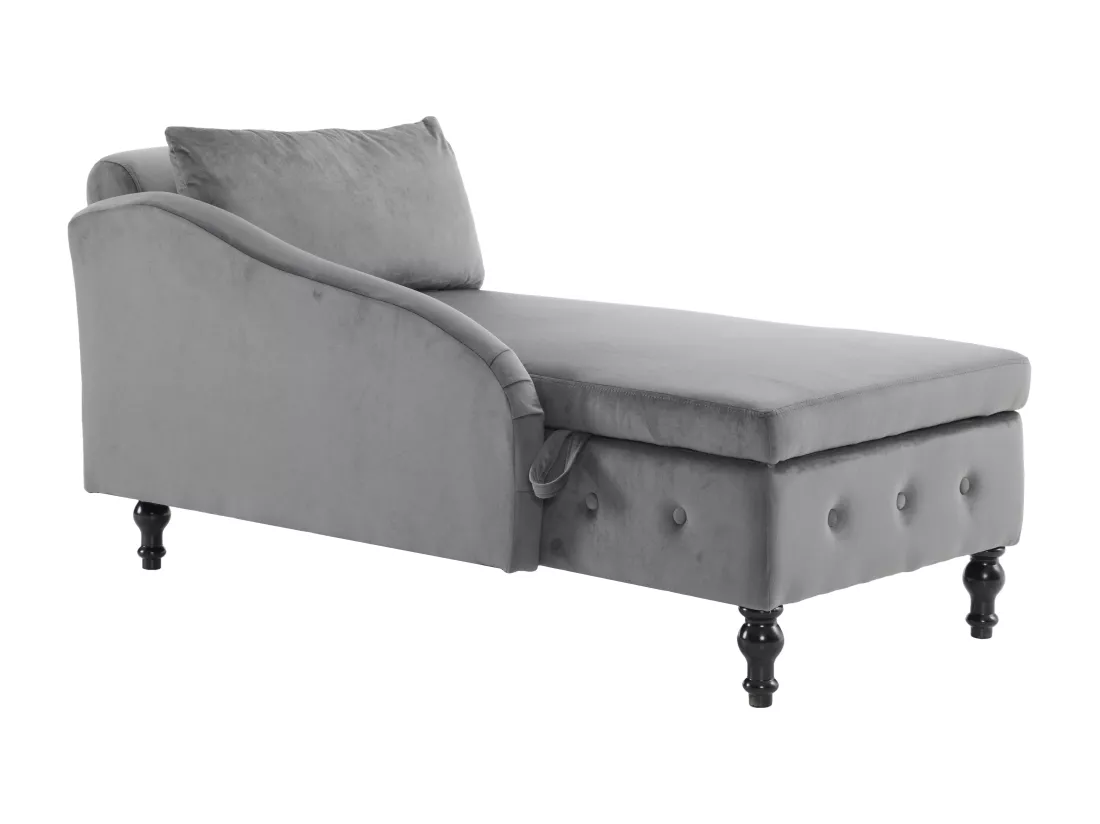 Méridienne gauche convertible en velours avec coffre de rangement - 144 x 62 x 69 cm - Gris