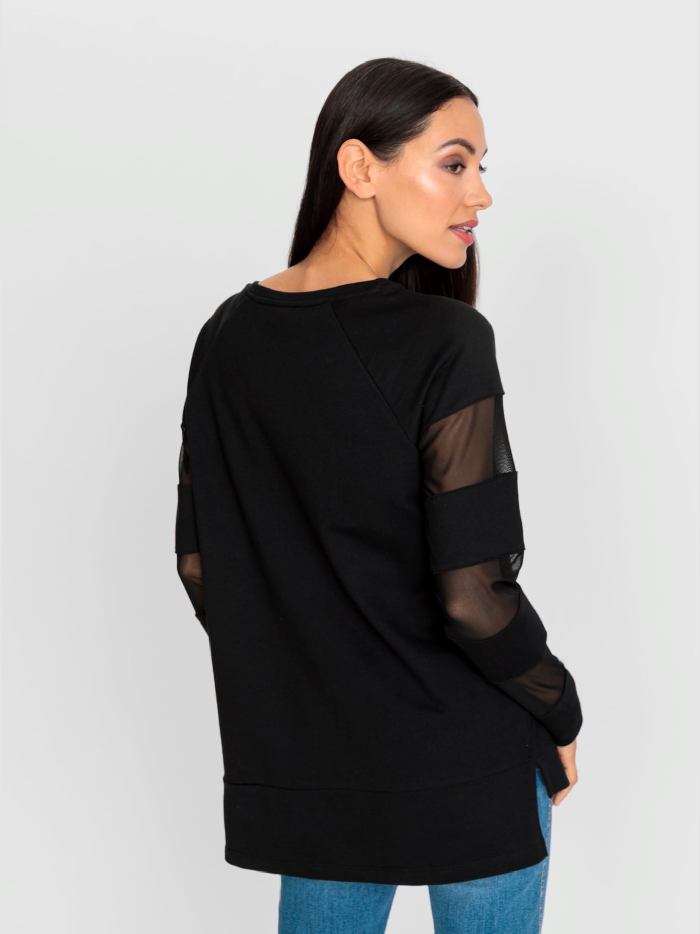 Sweat-shirt empiècements transparents aux manches