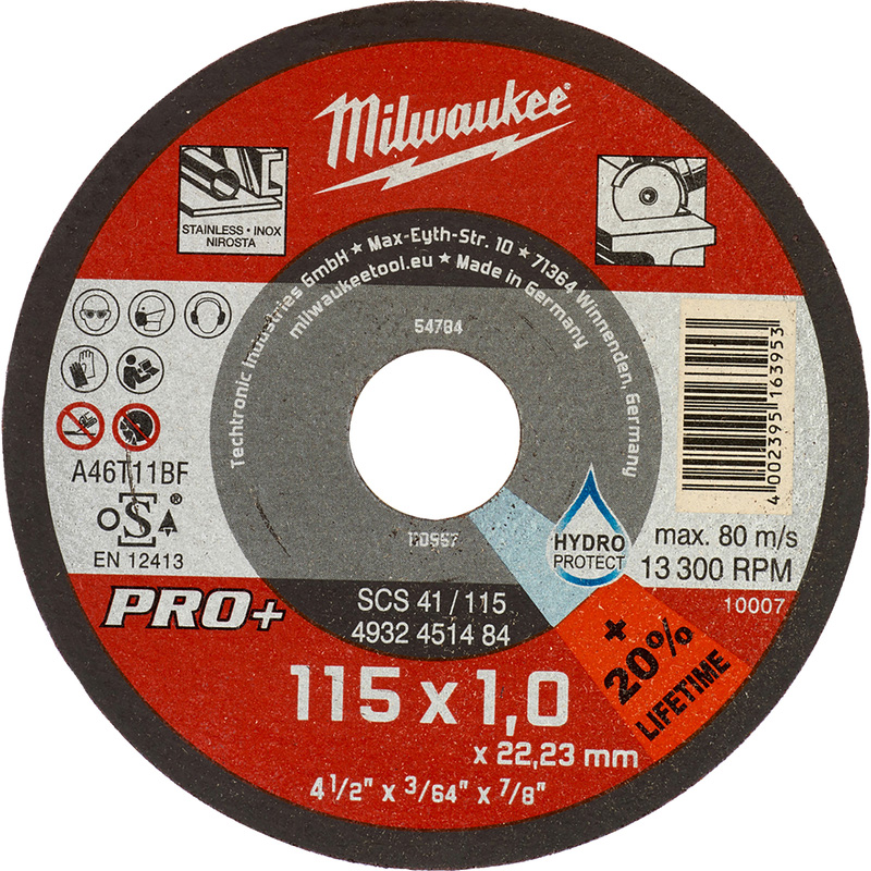 Milwaukee Doorslijpschijf metaal PRO+ SCS41 115 x 22.1 x 1mm*