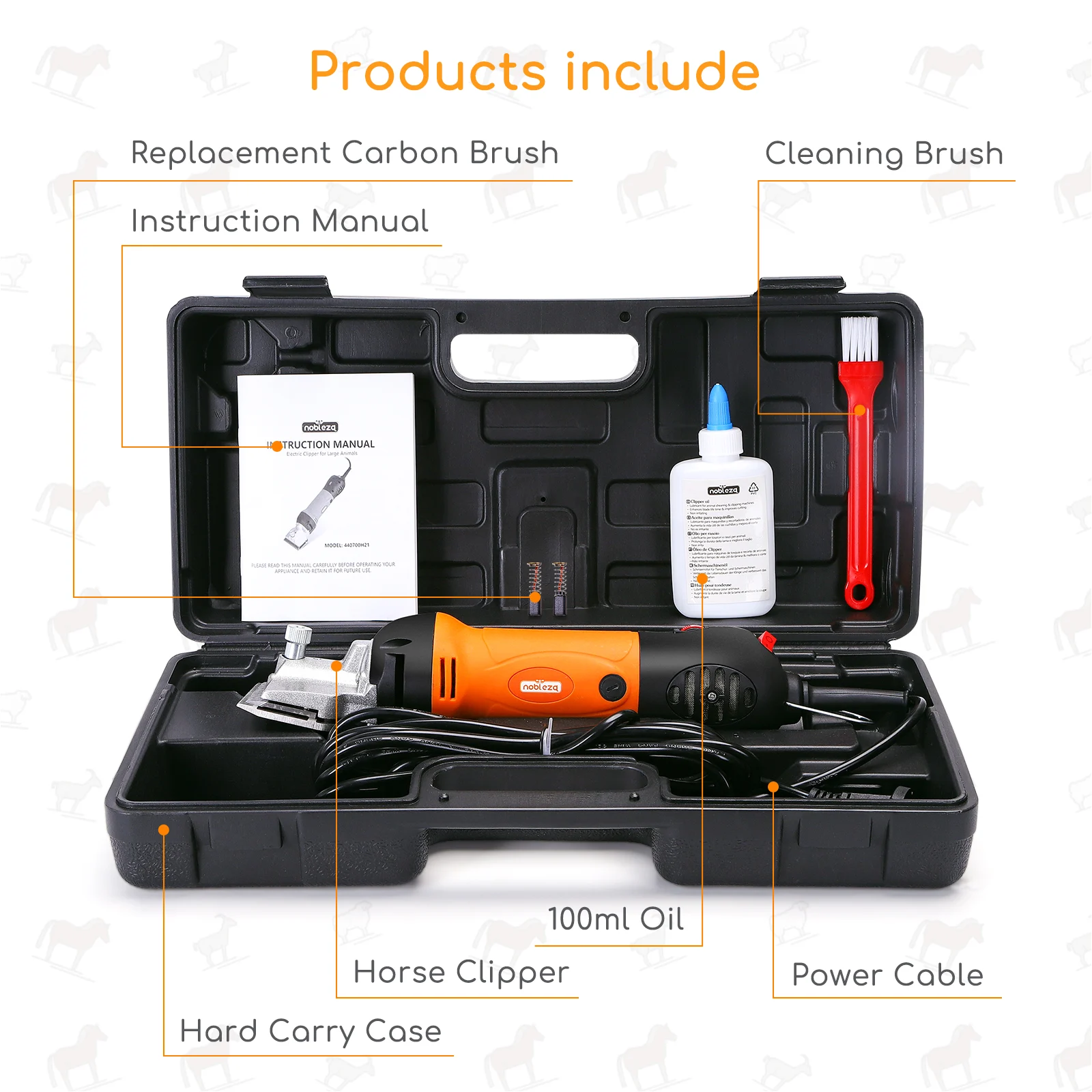 Máquina de tosquiar Nobleza 550W para cavalos e ovelhas, máquina de tosquiar elétrica profissional com seis velocidades ajustáveis, kit de beleza.