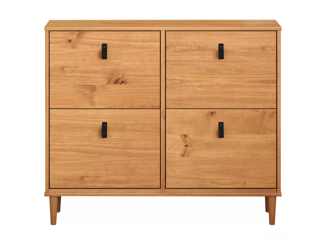 Meuble à chaussures MIKKA en bois, étagère à chaussures bois, rangement avec 4 abattants en pin massif couleur chêne