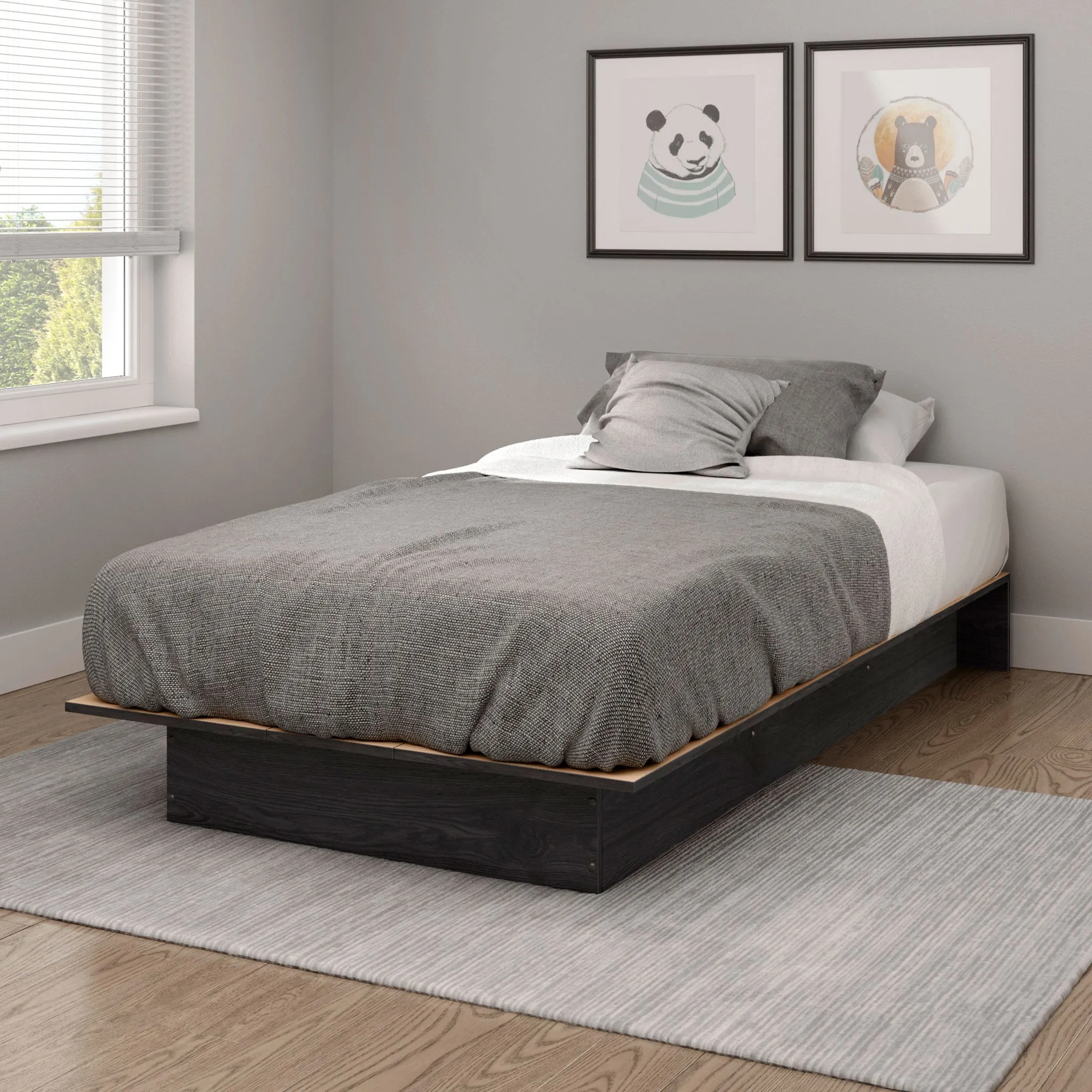 South Shore Lit Simple plateforme - Libra Chêne gris