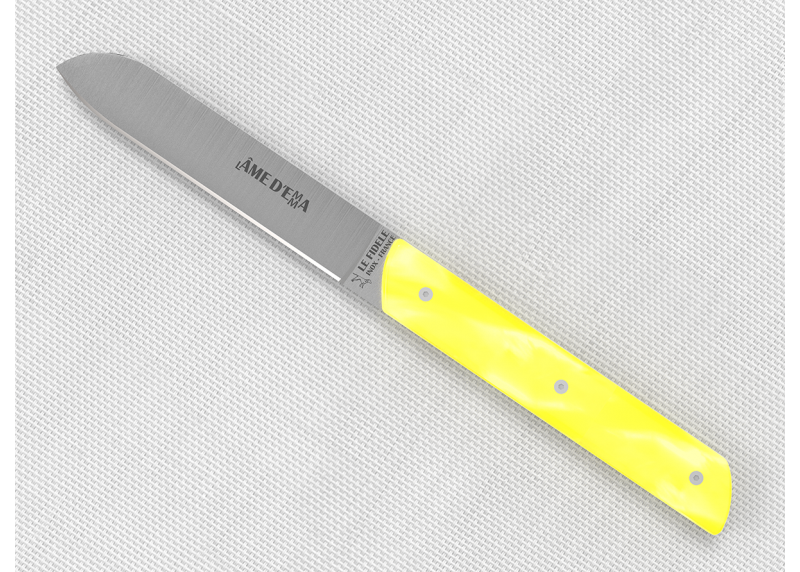 Service de 6 couteaux de table avec un manche en Madreperlato Jaune et lame en acier inoxidable