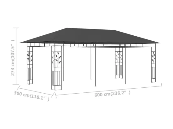Belvédère avec moustiquaire 6x3x2,73 m Anthracite