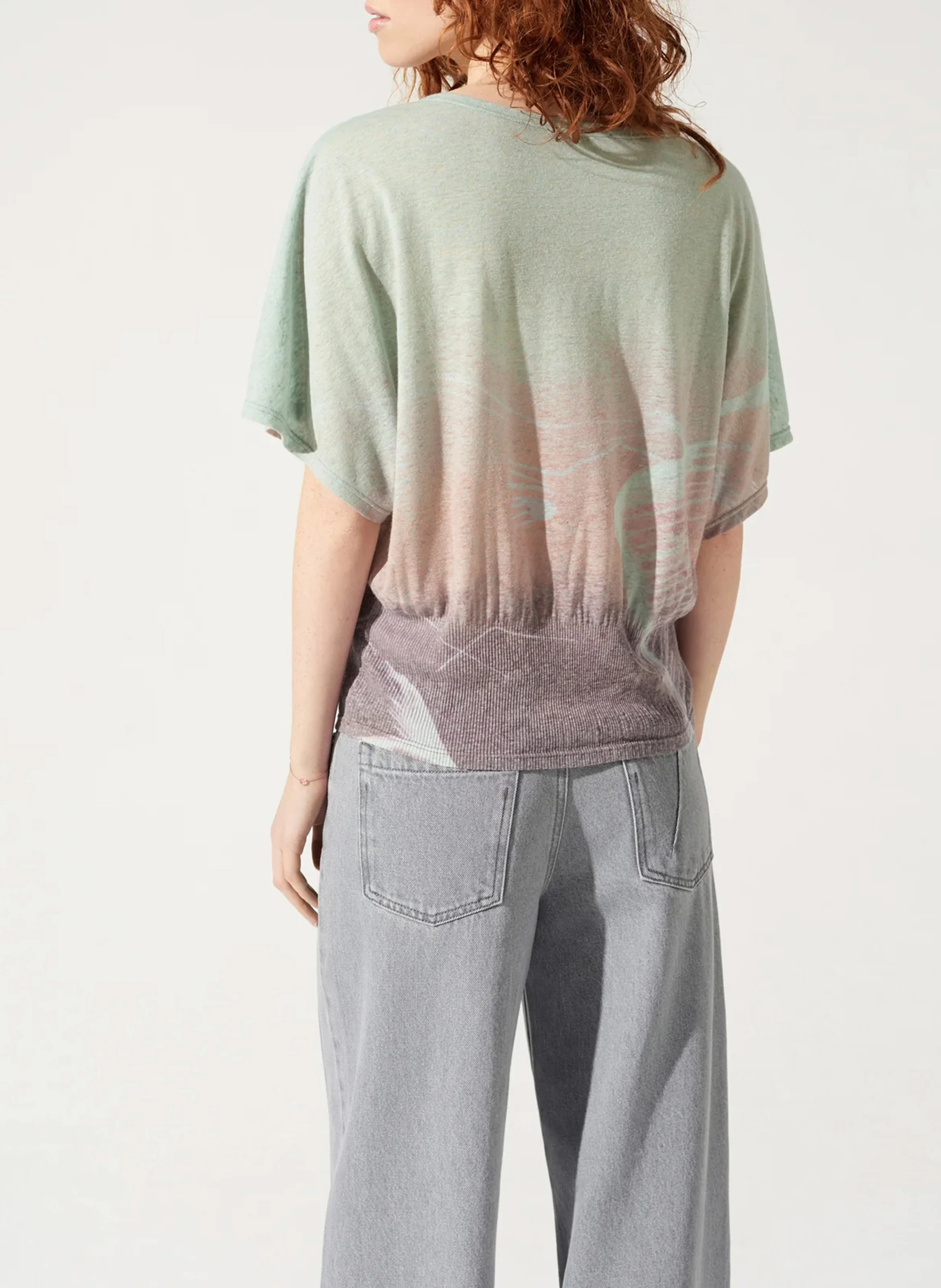 Tee-shirt col bateau droit en lin mélangé | Gris