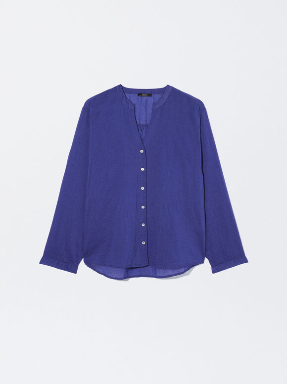 Camisa de algodão de manga comprida - Azul