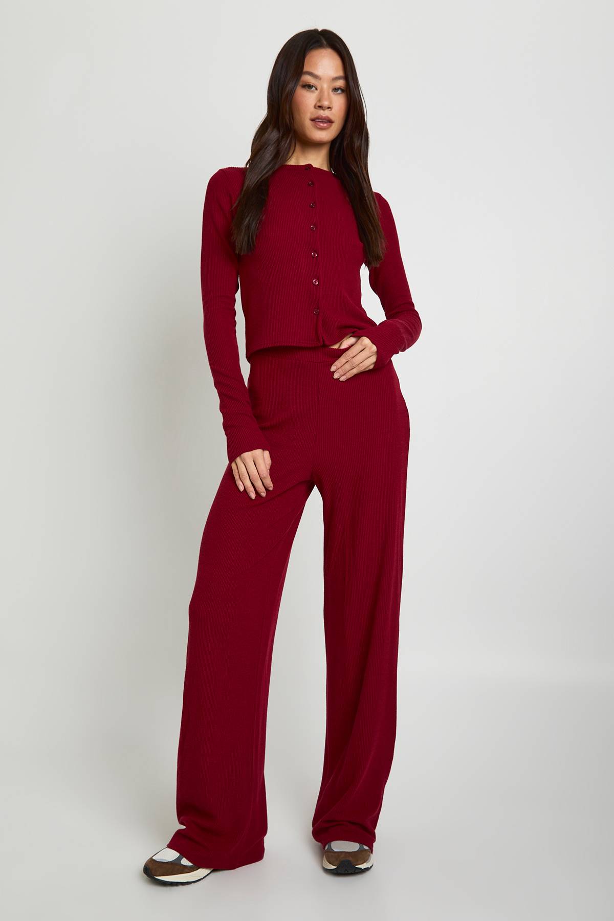 boohoo Cardigan long froissé & ensemble de pantalons à jambes larges