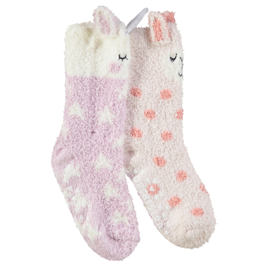 Lot de 2 paires de chaussettes antidérapantes animaux pour fille