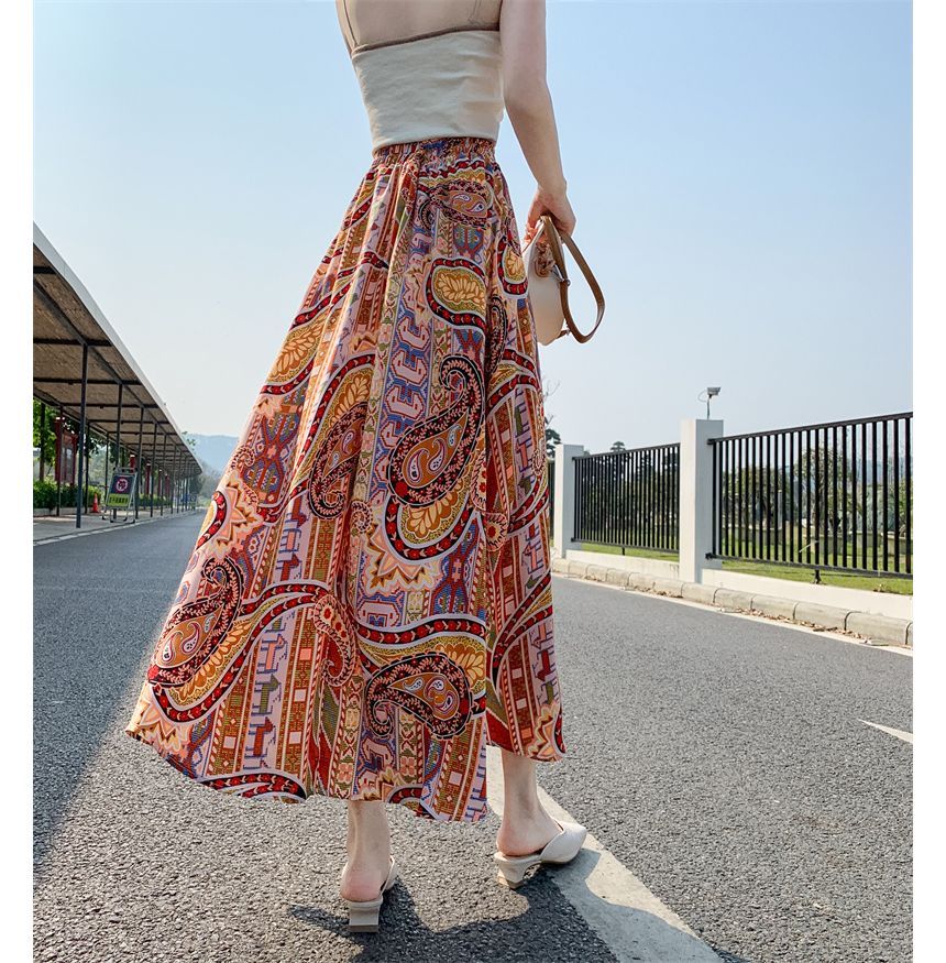 Juuri - Maxi A-lijn rok met elastische taille en paisleyprint