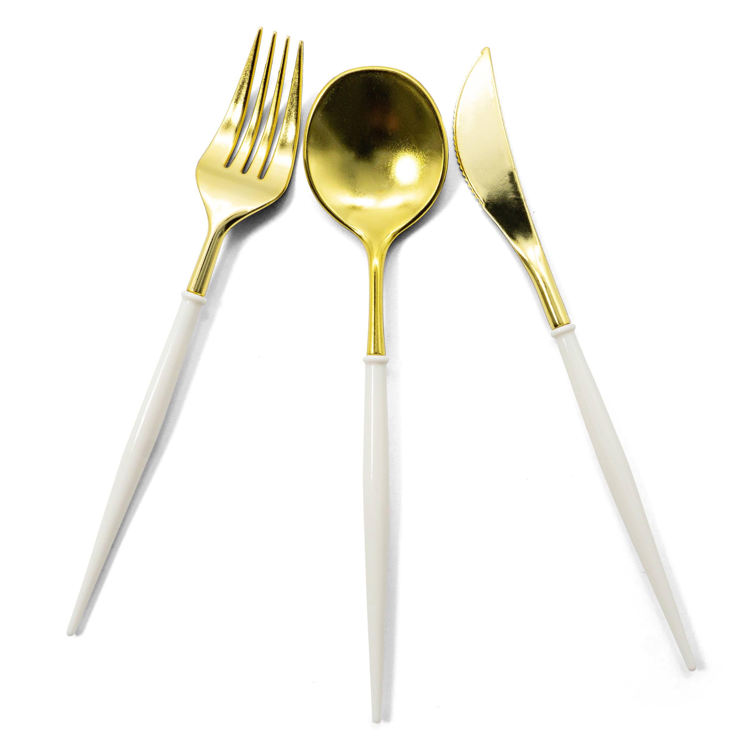 (24-tlg. Set) Einweg Besteck Party Tisch Dekoration - Gold / Weiss