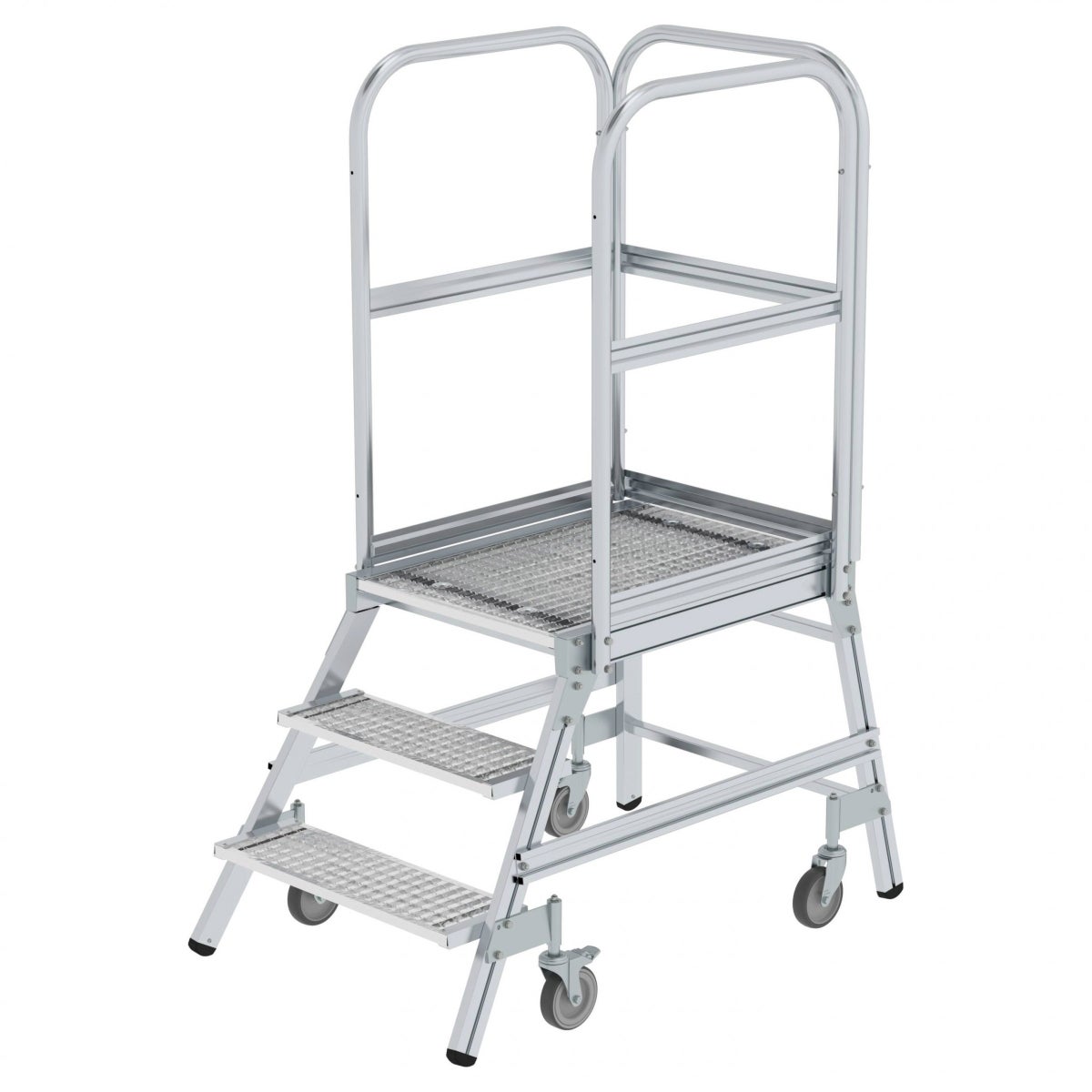 MUNK mobiele platformladder, stalen rooster, 3 treden