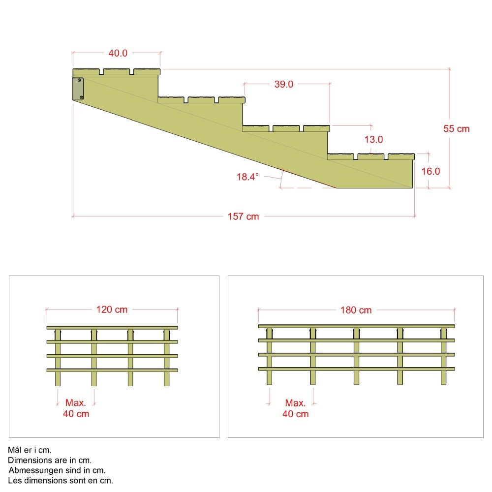 TERRASSETRAPP PLUS 4-STEG 19° TRYKKIMPREGNERT 157X55X180CM