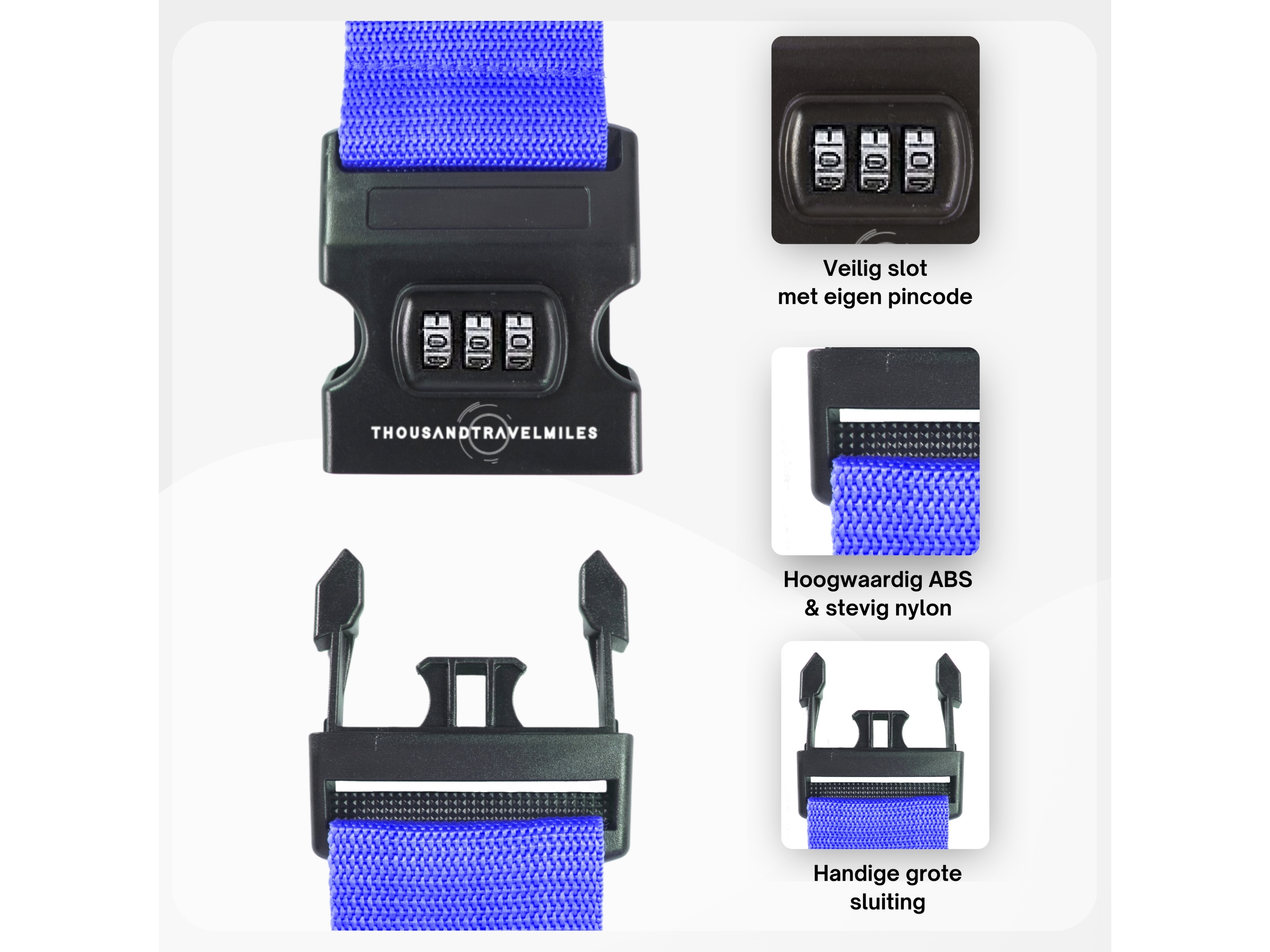 Thousandtravelmiles 2 kofferriemen met 2 bagagelabels - Blue