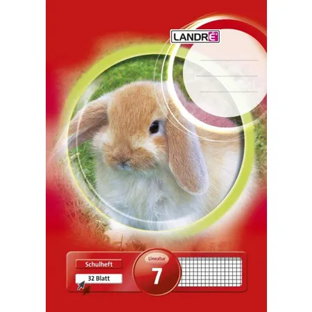 Landré Schulheft Tiermotiv A4, kariert, Liniatur 7, 32 Blatt