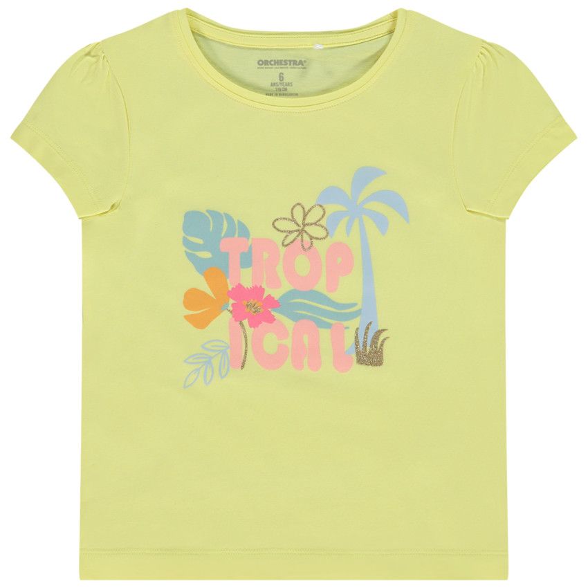 T-shirt manches courtes print fantaisie pour fille - Jaune