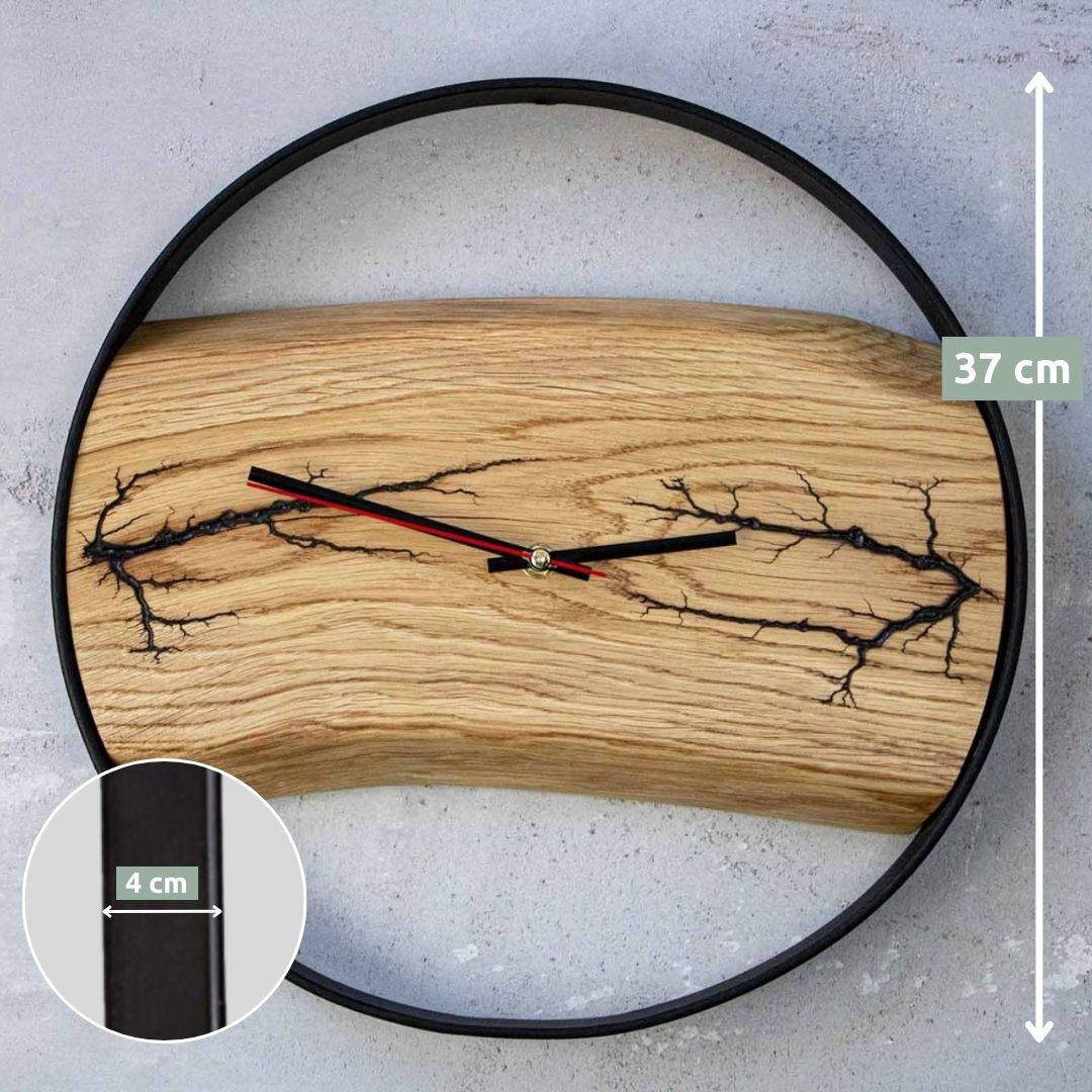 holz4home® Holz-Wanduhr „Blitzschlag“ gerahmt mit polierter Oberfläche