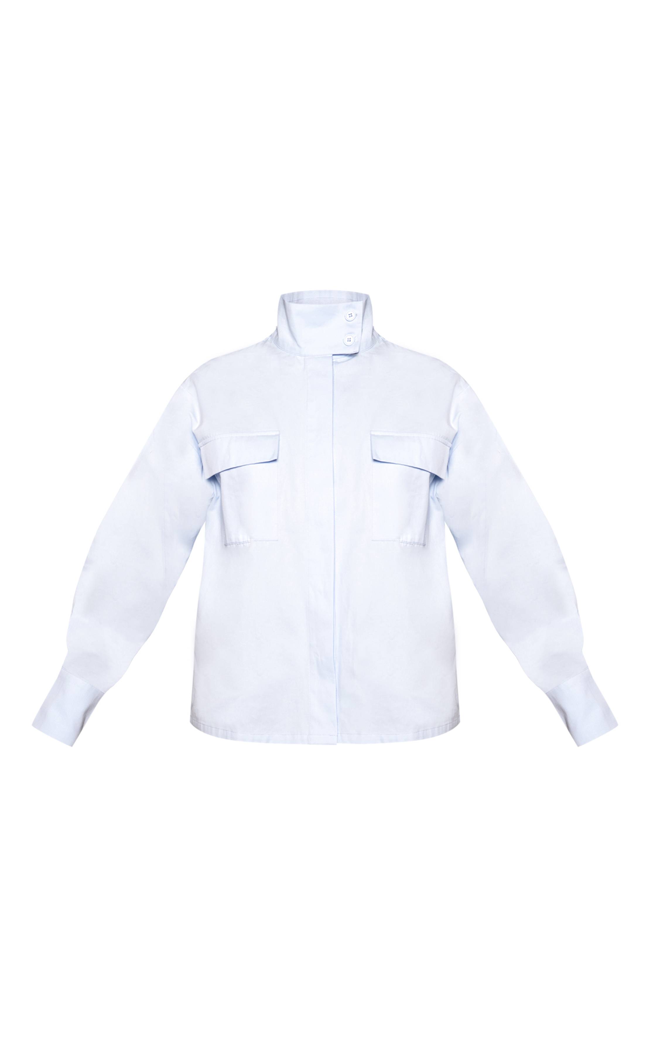 Bleu Chemise Ample En Coton À Col Montant