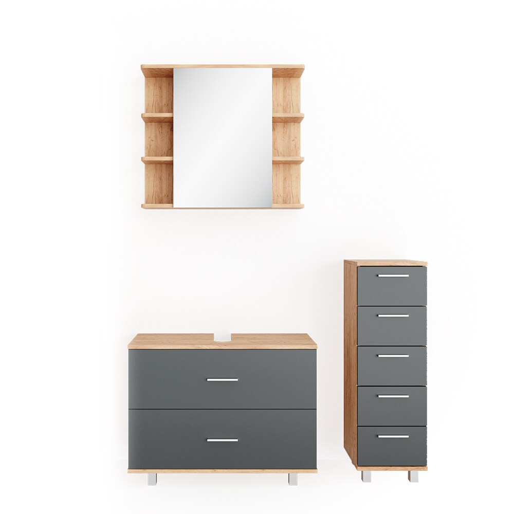 VICCO Badmöbel Set ILIAS Eiche Anthrazit Spiegel Kommode Unterschrank Badschrank