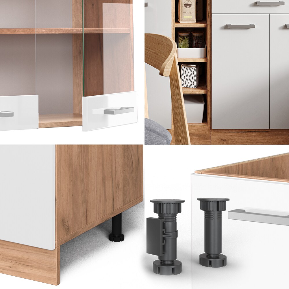 Vicco Küchenzeile Küchenblock Einbauküche R-Line Single Eiche Weiß Hochglanz 160 cm