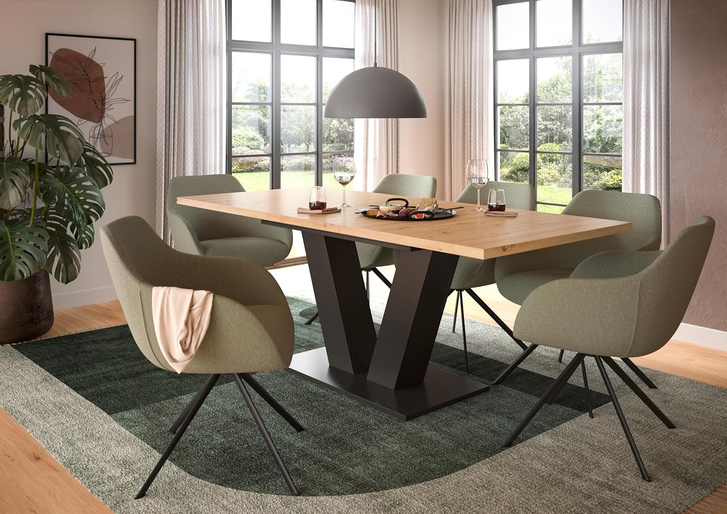 xonox.home - Esstisch Motion 150-190x76x90 cm in Artisan Eiche Nb mit V-Gestell in grau Nb - Esstisch Esszimmertisch Tisch Esszimmer - modern und funktional