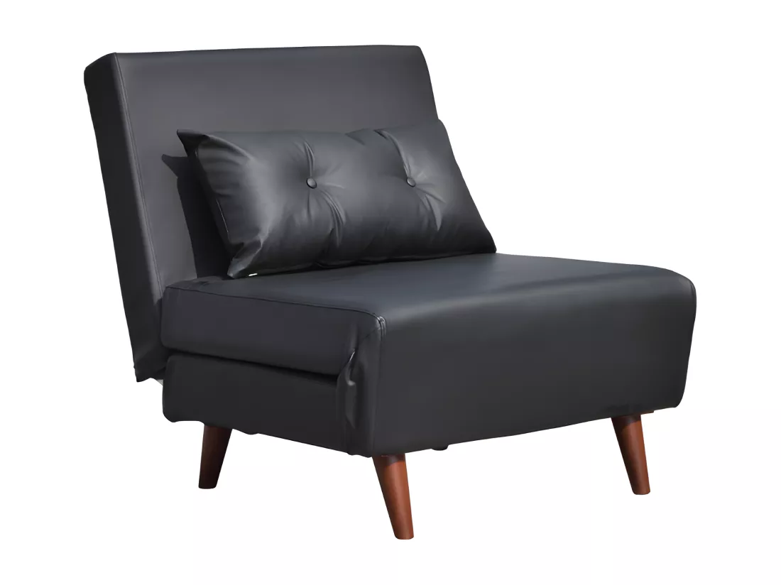 Fauteuil convertible lit une place tissu en cuir PU Noir facile à nettoyer dimension: 80 x 90 x 84 cm - dimension lit: 80 x 190 x 28 cm