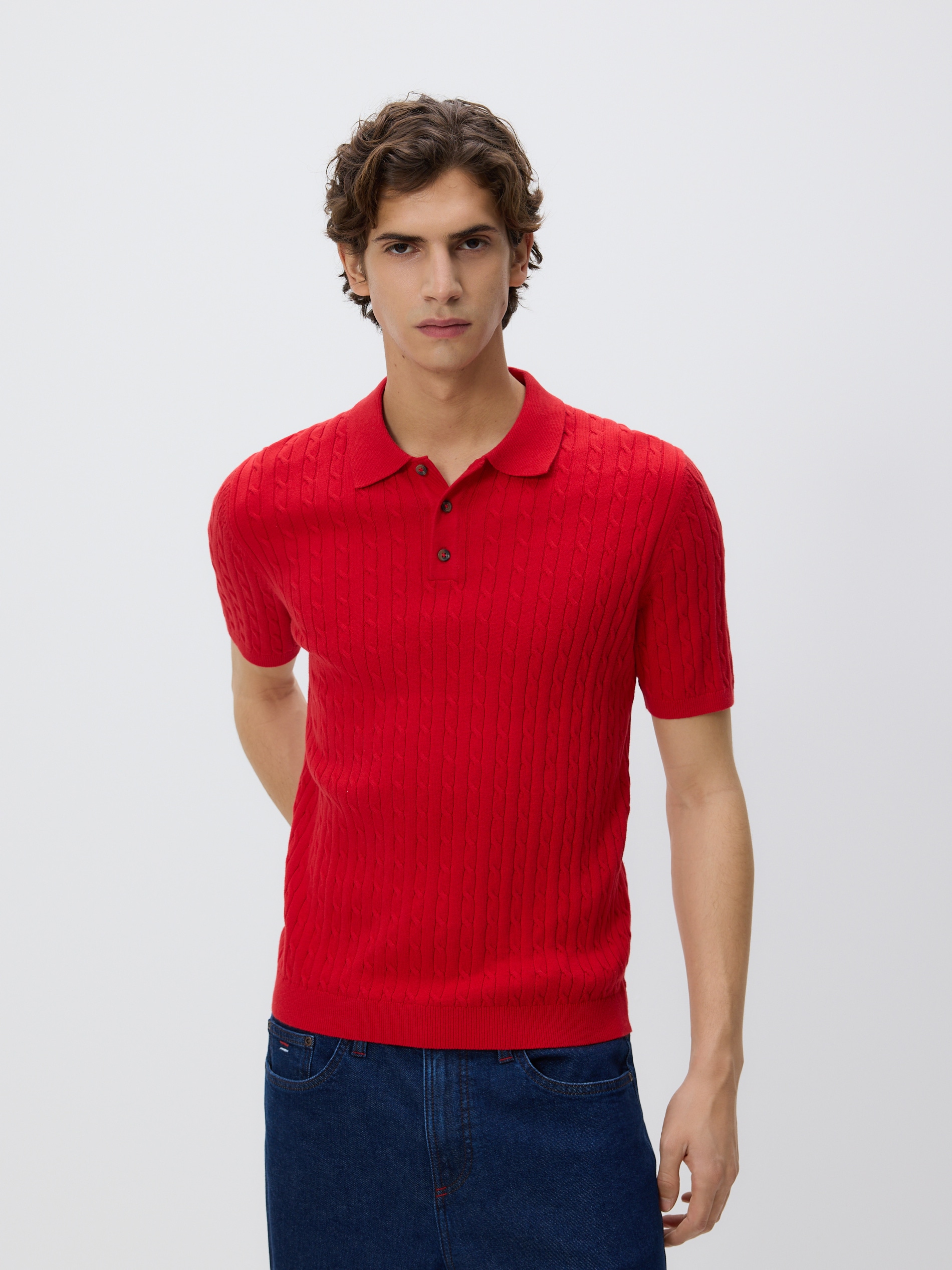 Pullover im Polo-Stil aus Strukturstoff