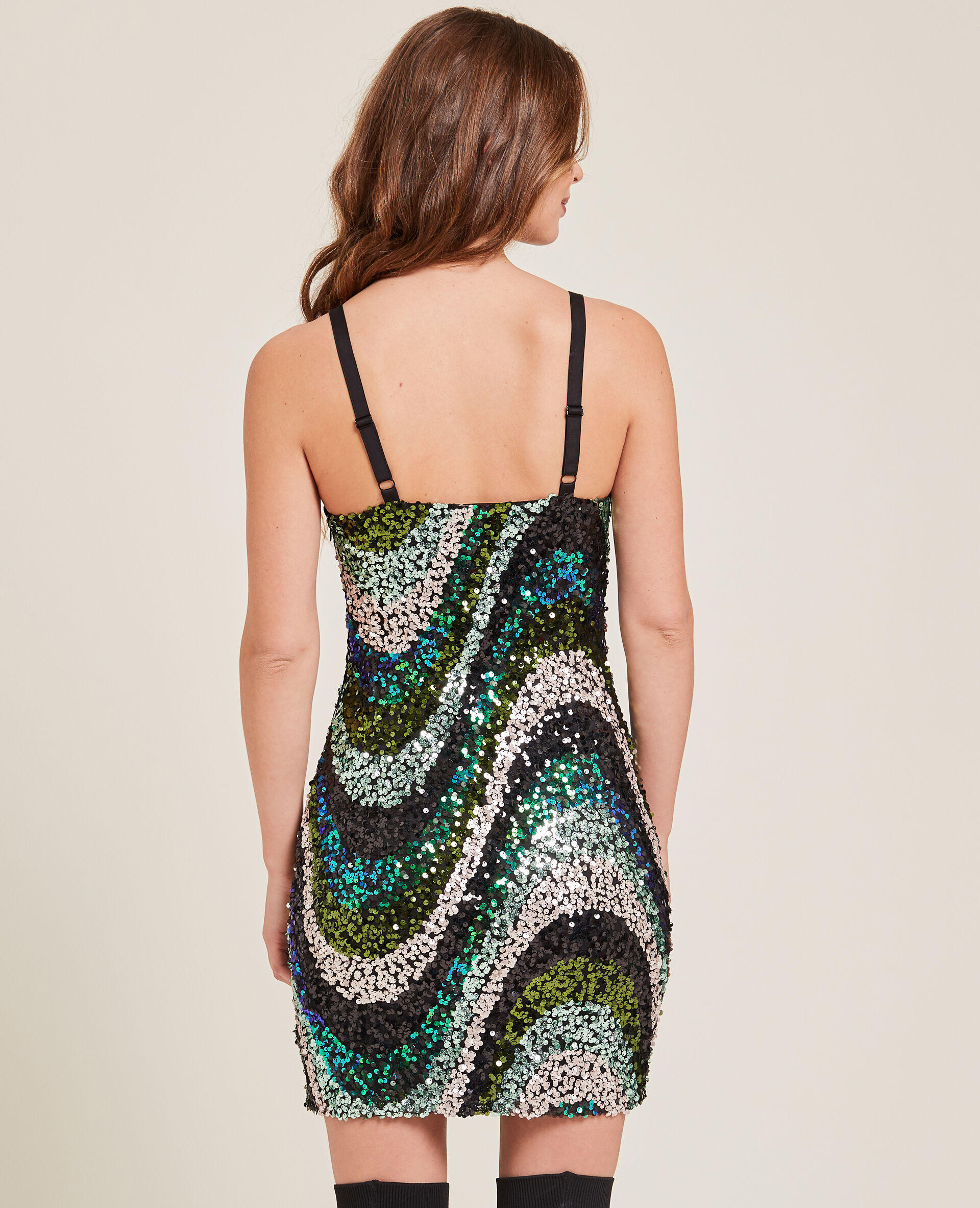 Robe courte moulante à sequins - Vert
