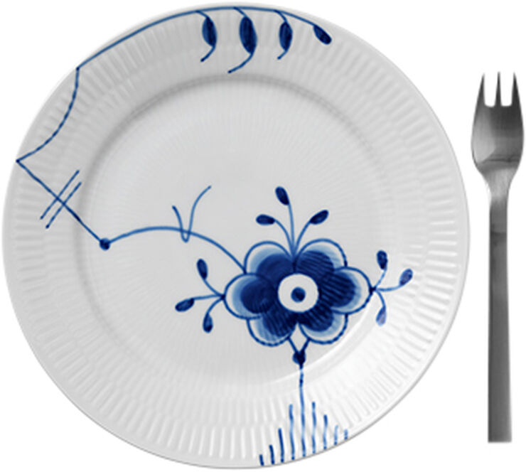 Royal Copenhagen Blå Mega Riflet 19 cm. tallerken Hvid, blå