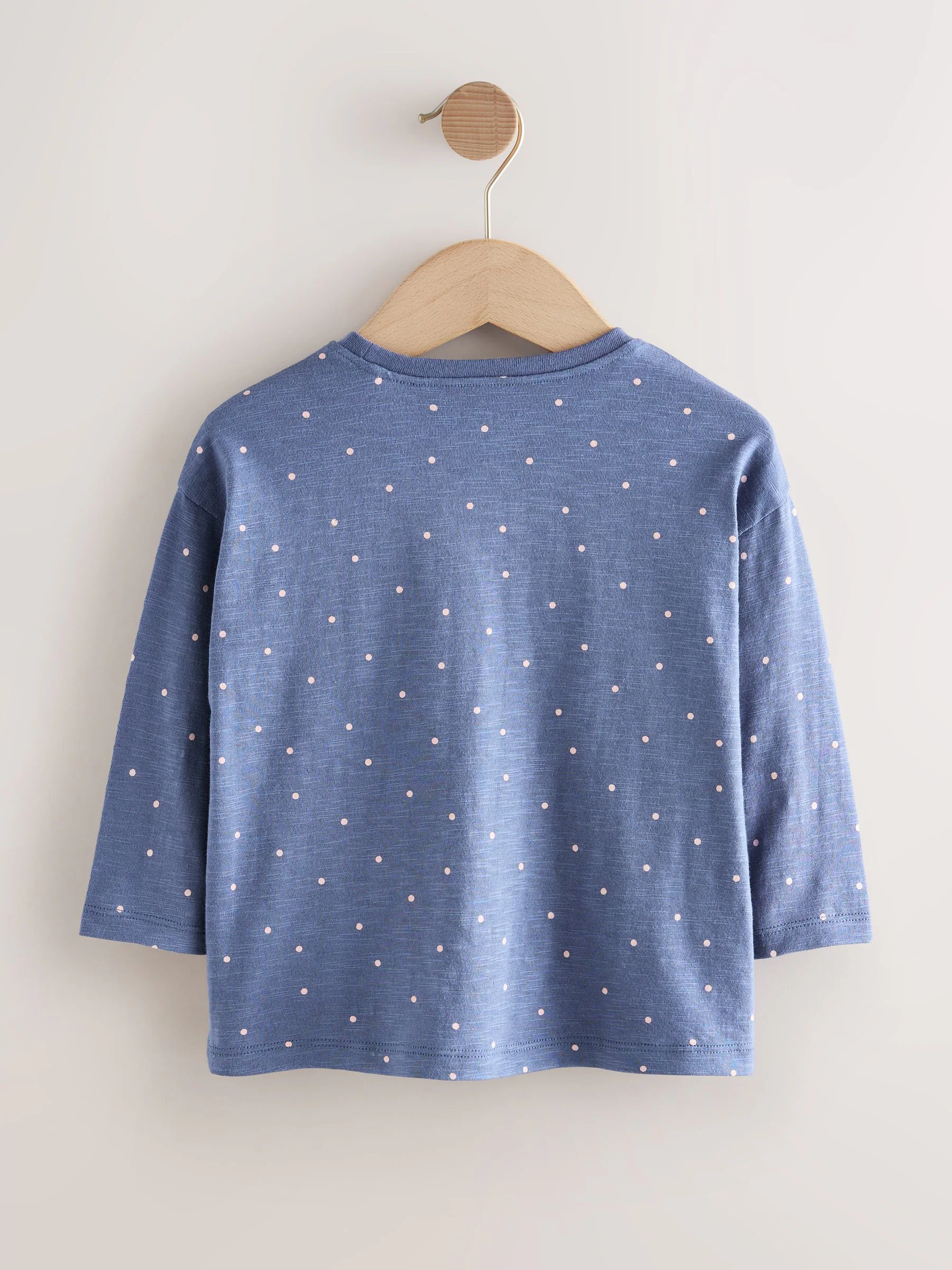 Marineblauw gestippeld met lieveheersbeestje - T-shirt met lange mouwen en tas (3 mnd-7 jr)