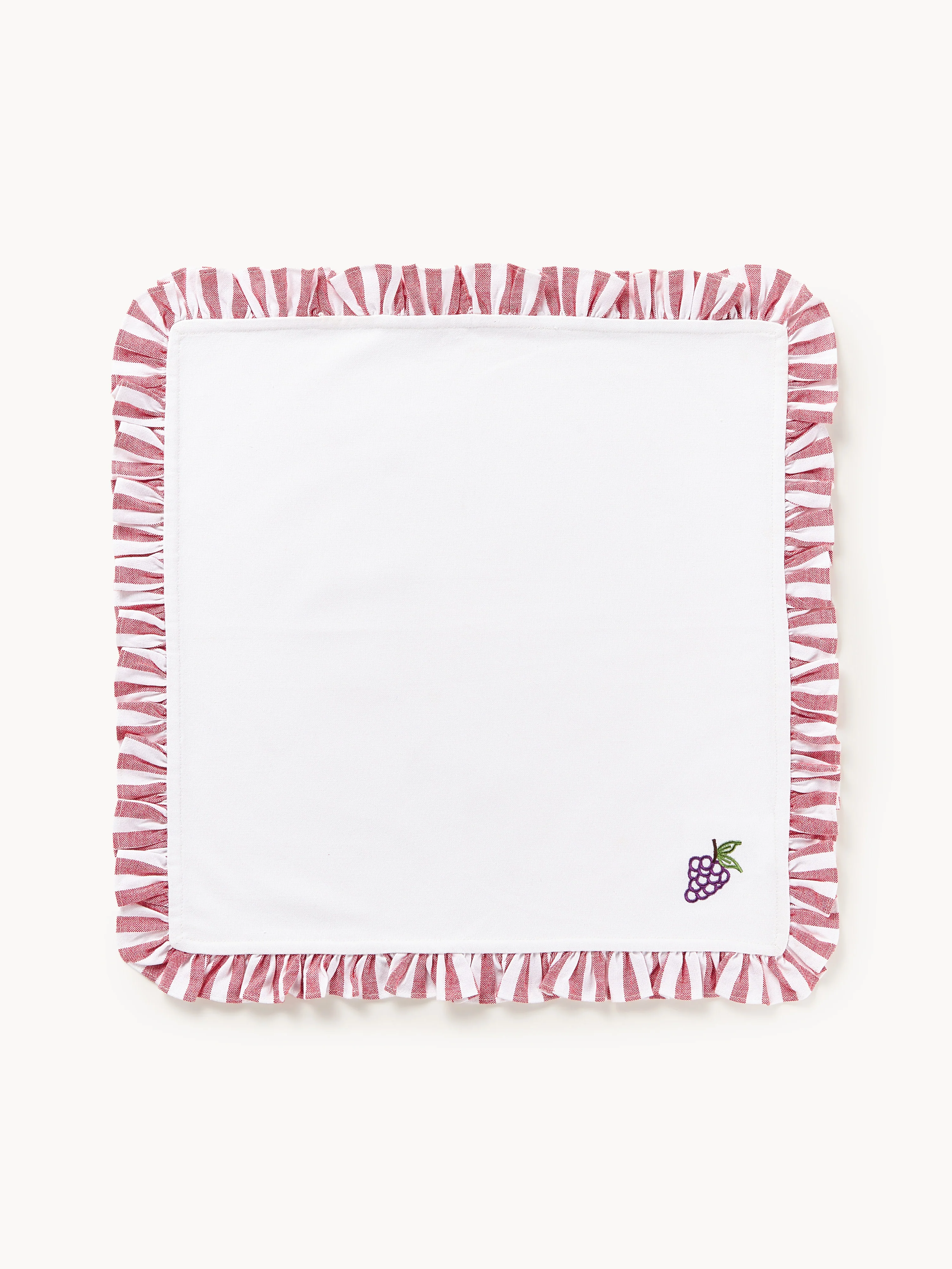 Stoffen servetten Melony met geborduurde motieven en ruches, 4 stuks
