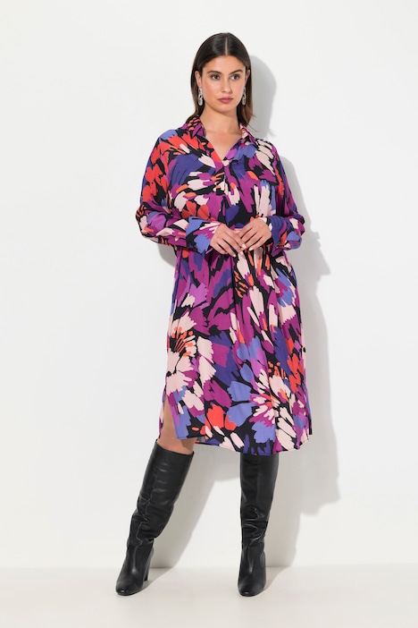 Minikleid, Pinselstriche, V-Ausschnitt, Langarm