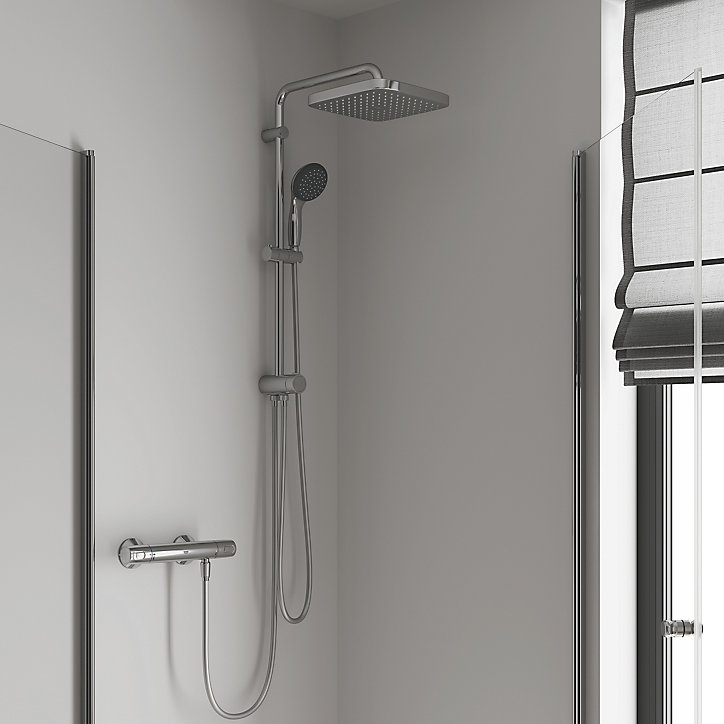 Colonne de douche sans robinetterie avec pommeau + douchette 1 jet + flexible + barre réglable Grohe Vitalio Start 250 Cube
