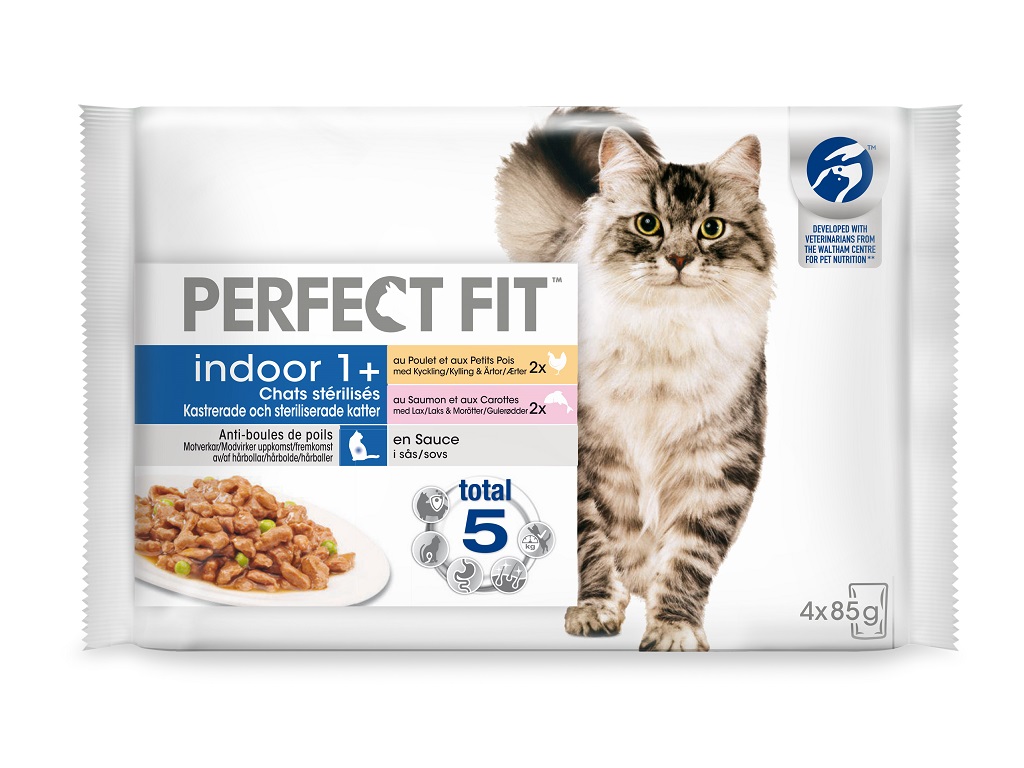 COMIDA HÚMIDA PARA GATO PERFECT FIT SAQUETAS COM GALINHA E SALMÃO 4X85G
