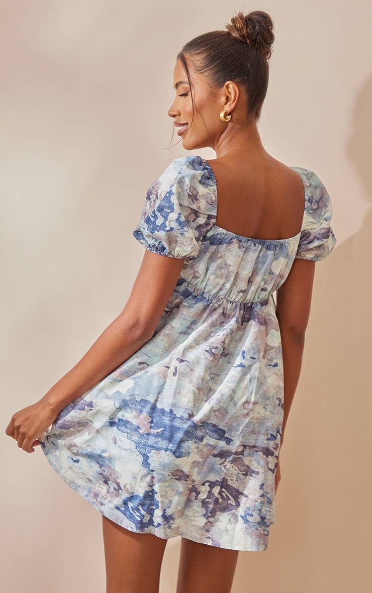 Gris Robe Droite À Imprimé Abstrait Avec Buste Froncé En Tissu Tissé
