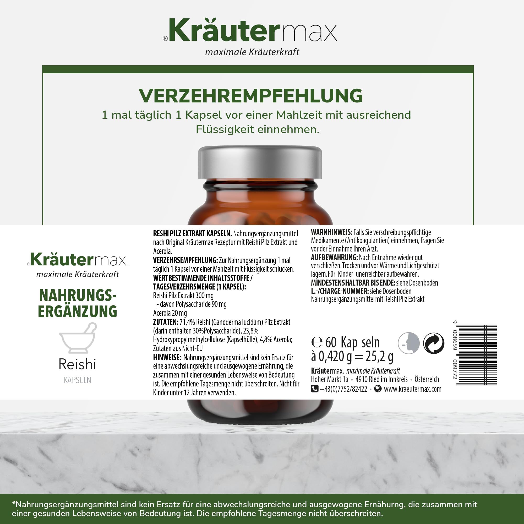 Kräutermax Reishi Pilz Extrakt Kapseln