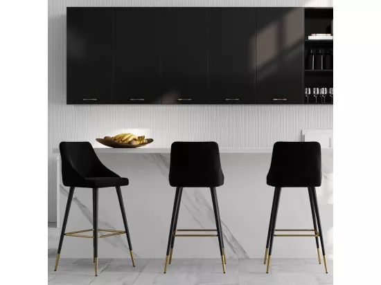 Lot de 2 chaises de bar 77.5 cm en velours noir - Aristote
