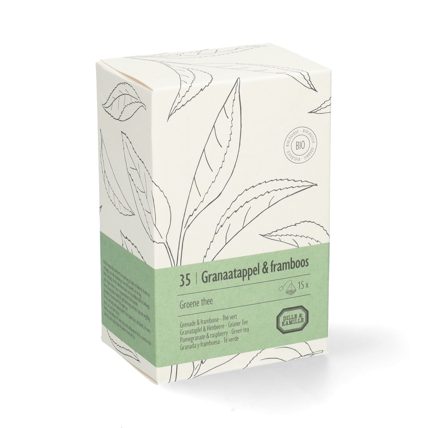 Granaatappel & framboos, biologisch, groene thee, 15 theebuiltjes