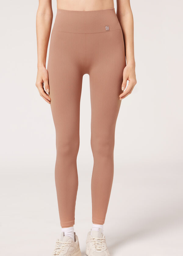Leggings esportivas sem costura com textura canelada fina
